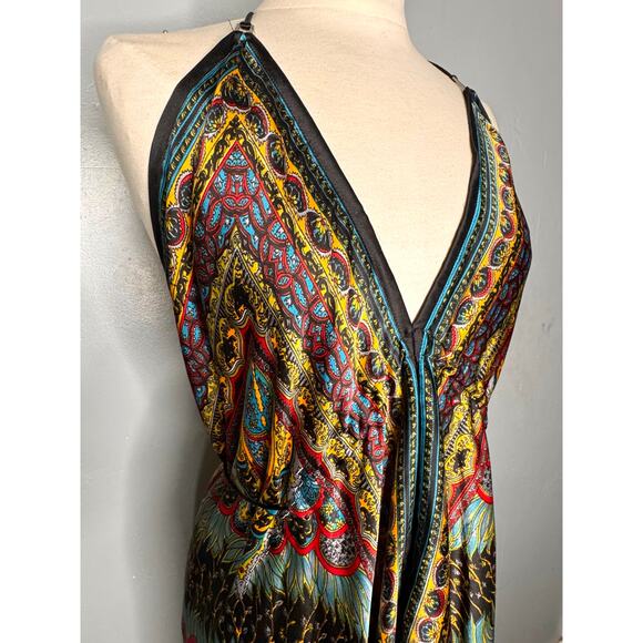 Vibrant Multicolor V-Neck Maxi Dress – Boho Style, Made in India -One Size - Picture 3 of 14